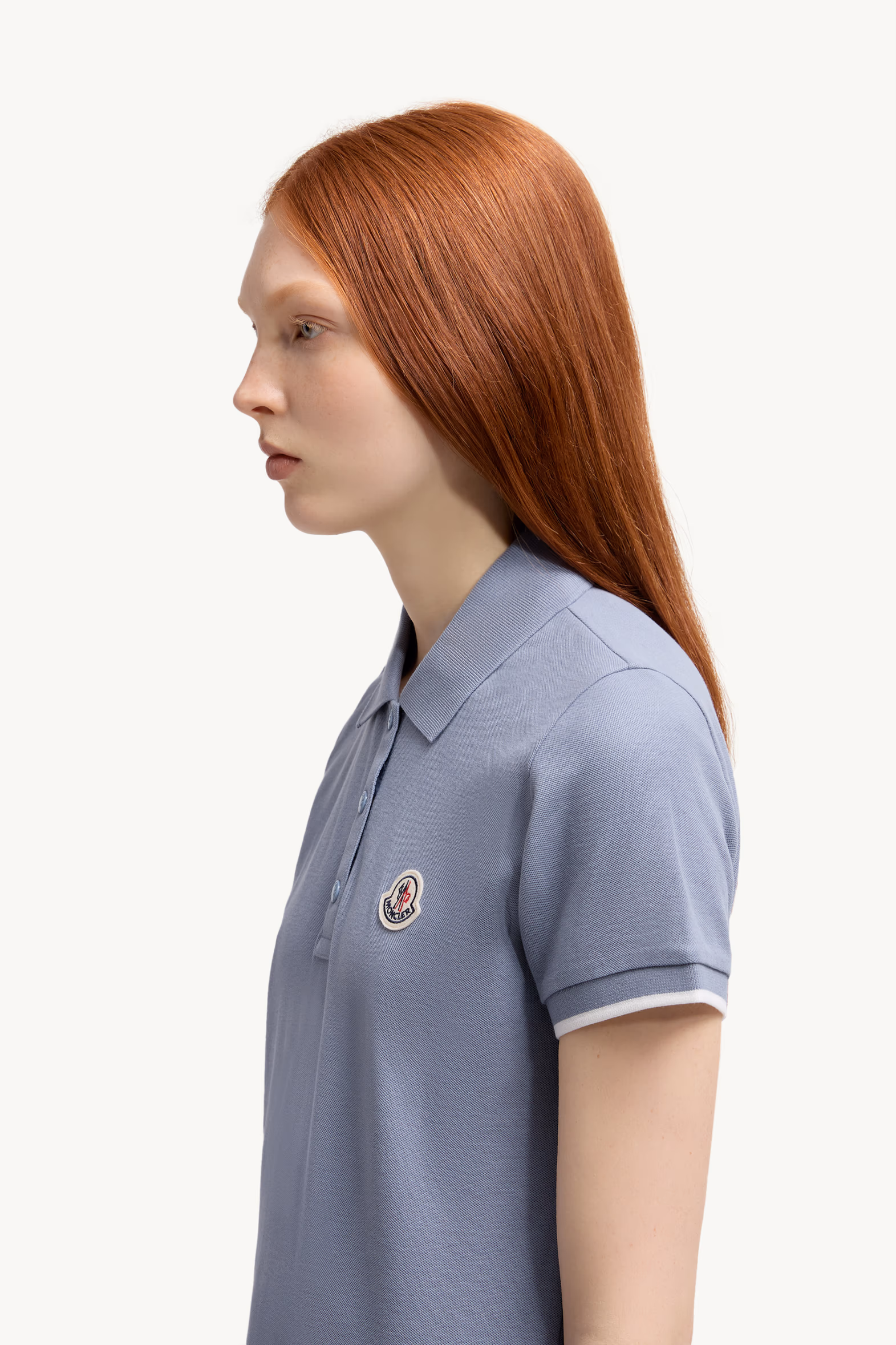 Logo Patch Cotton Piquet Polo Shirt Women Light Blue Moncler 4